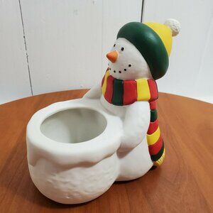 Partylite ceramic Snowman Votive Holder with box retired P0159 bisque